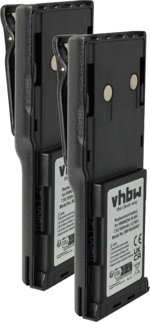 vhbw 2x Akku Ersatz für Motorola HNN8133C, HNN9628AR, HNN9628A, HNN8308A, HNN9628 für Funkgerät, Walkie Talkie (1800 mAh, 7,5 V, NiMH) + Gürtel...