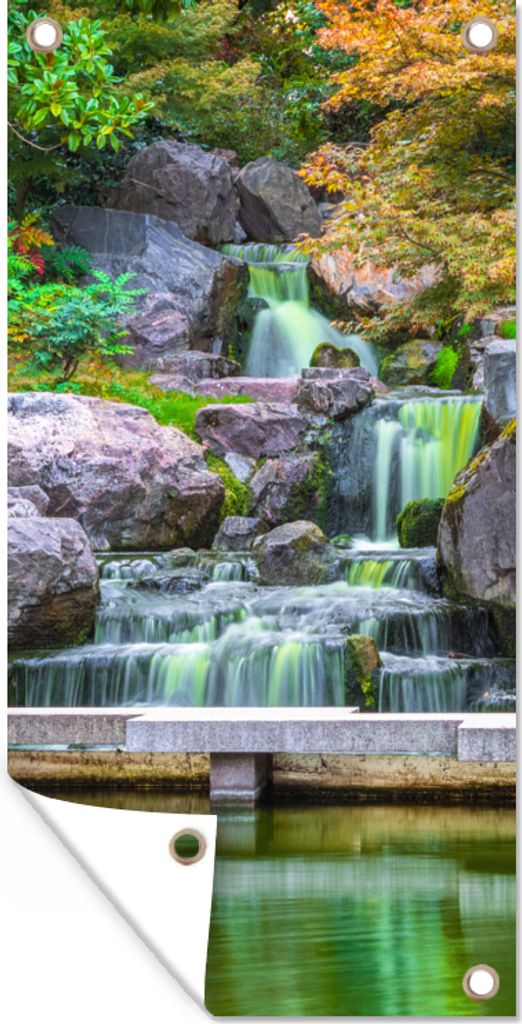 MuchoWow 40x80 cm Outdoor-Poster Gartendeko Sichtschutz Garten Poster für den Garten Steine - Wasser - Bäume - Japanisch - Botanisch
