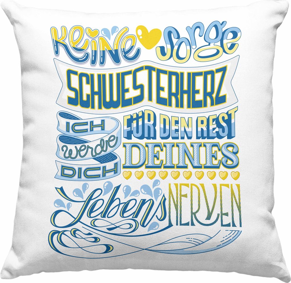 Trendation - Beste Schwester Deko-Kissen mit Füllung 40x40 Geschenk von Schwester an Schwester Lieblingsschwester von Bruder Geschenkidee (Blau)