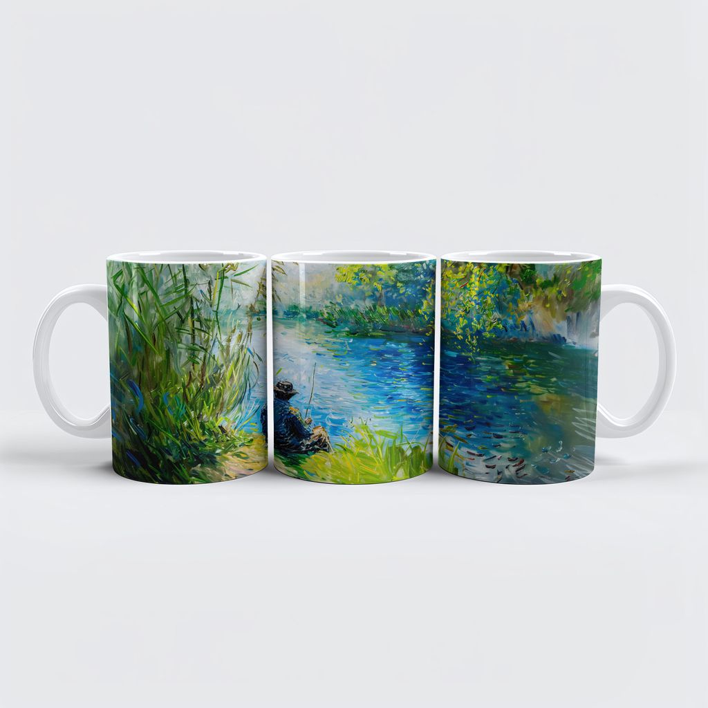 raxxa Premium-Tasse "fisherman sitting by the Havel riverbank on a warm summer day"