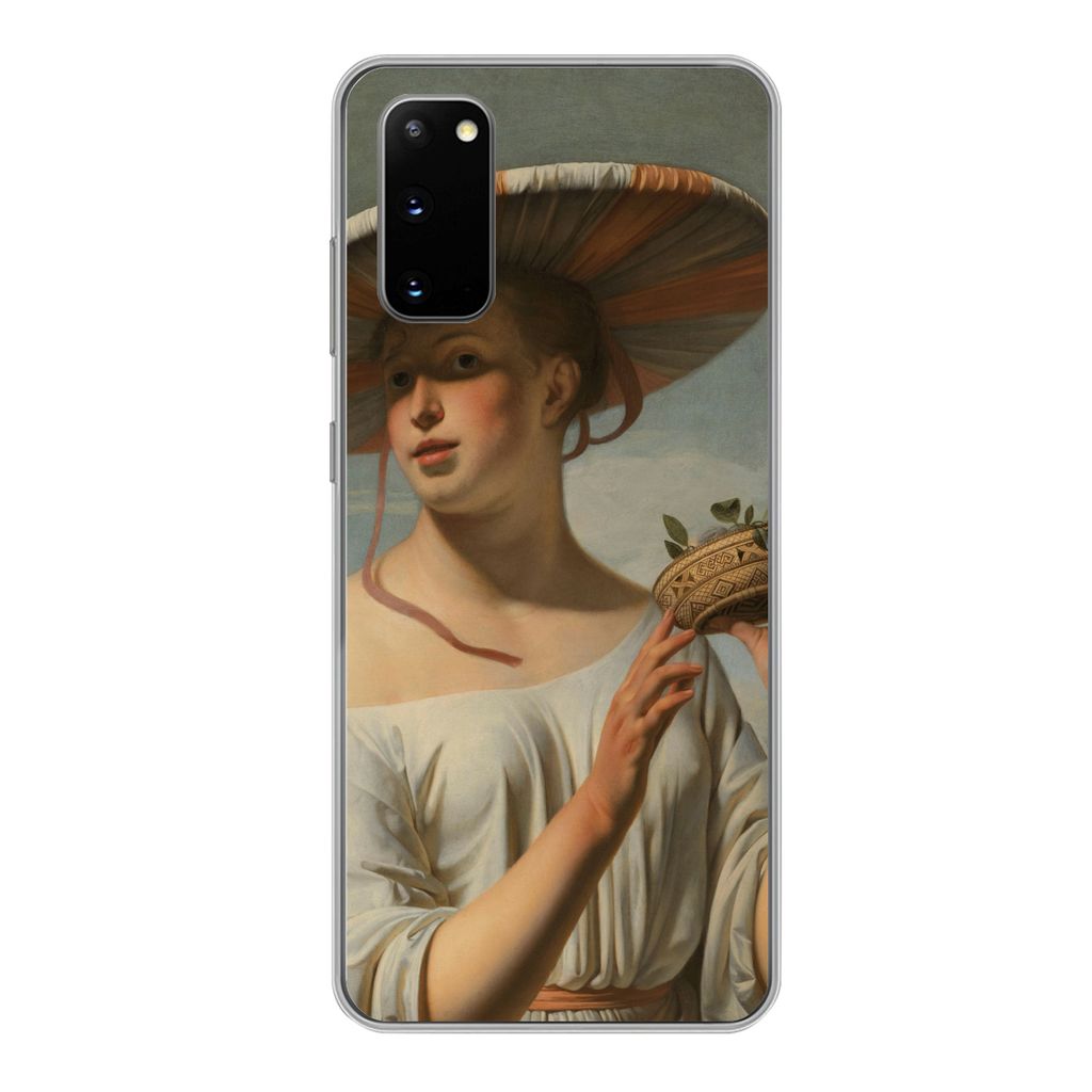 MuchoWow Handyhülle Schutzhülle Hülle für Samsung Galaxy S20 Mädchen mit breitem Hut - Gemälde von Cäsar Boëtius van Everdingen Silikon S...