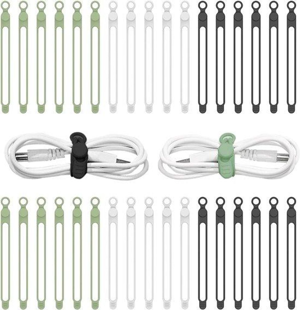 Silikonkabelbinder - 30er Pack - Kabel- und Datennetzwerk-Organisator mit Verschluss - für Haushalte und Büros