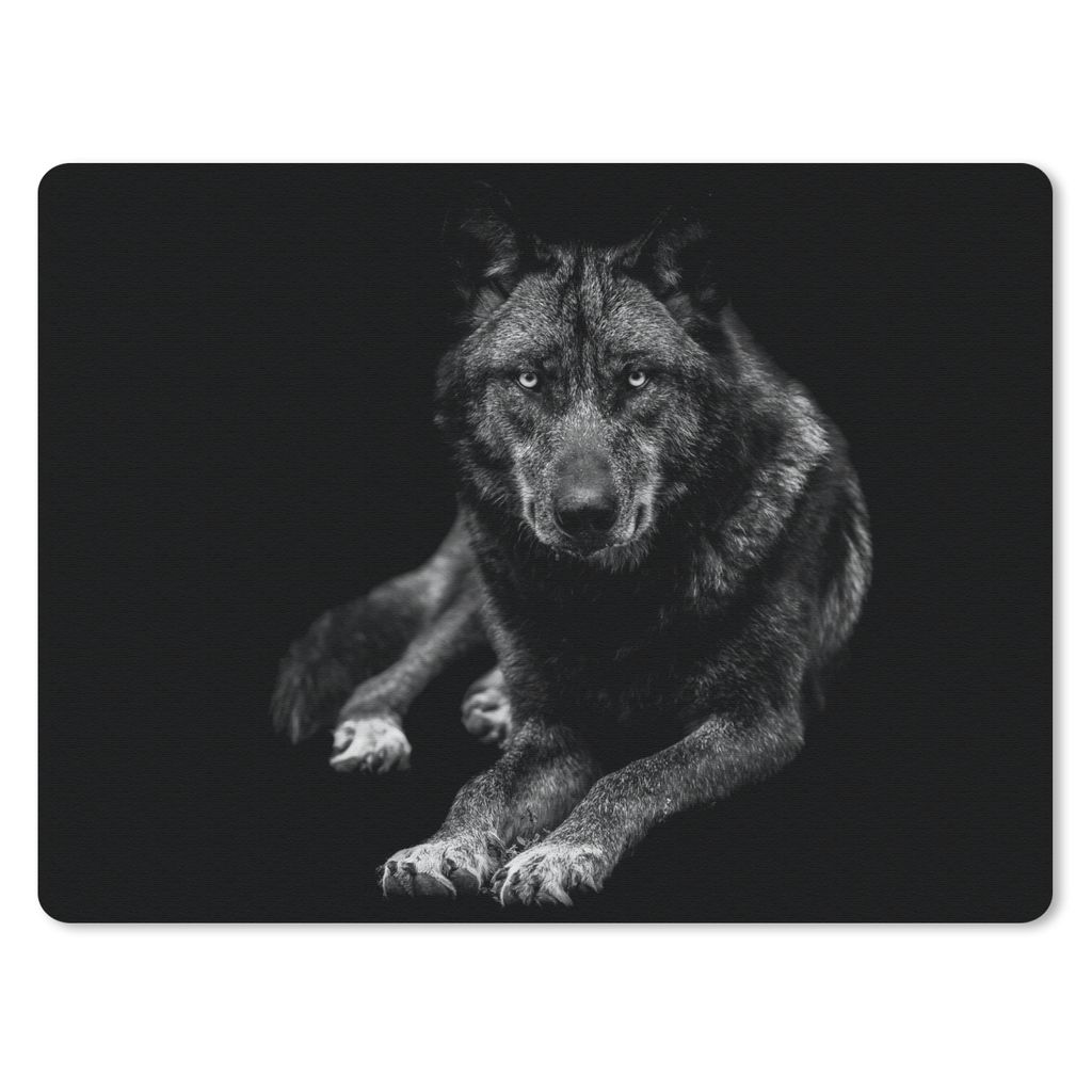 MuchoWow Mauspad Mousepad Tiere - Wolf - Schwarz - Weiß - Porträt 40x30 cm - Mousepads - Maus Mat - Pad - Mausunterlage - Anti Rutsch
