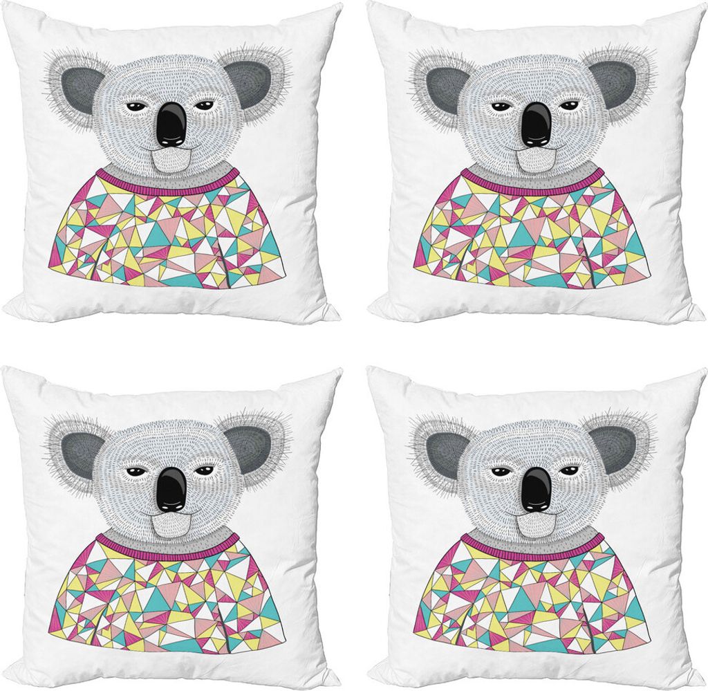 ABAKUHAUS Koala Kissenbezug Set (4 Stück), Hipster Tier Hemd, Moderner Doppelseitiger Digitaldruck, 40 cm x 40 cm, Mehrfarbig