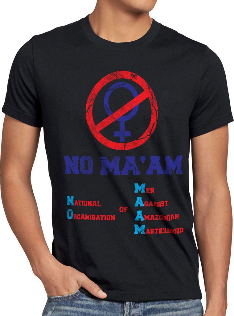 style3 Bundy NO MA’AM Herren T-Shirt Vatertag Gruppen-Kostüm Fasching Karneval Männer-Umzug, Größe:5XL, Farbe:Schwarz