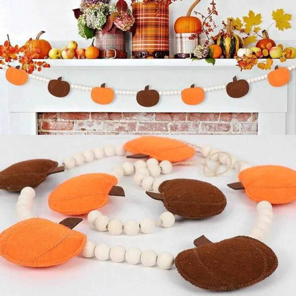 Guirlande perles bois et citrouille : déco automne réutilisable et chic