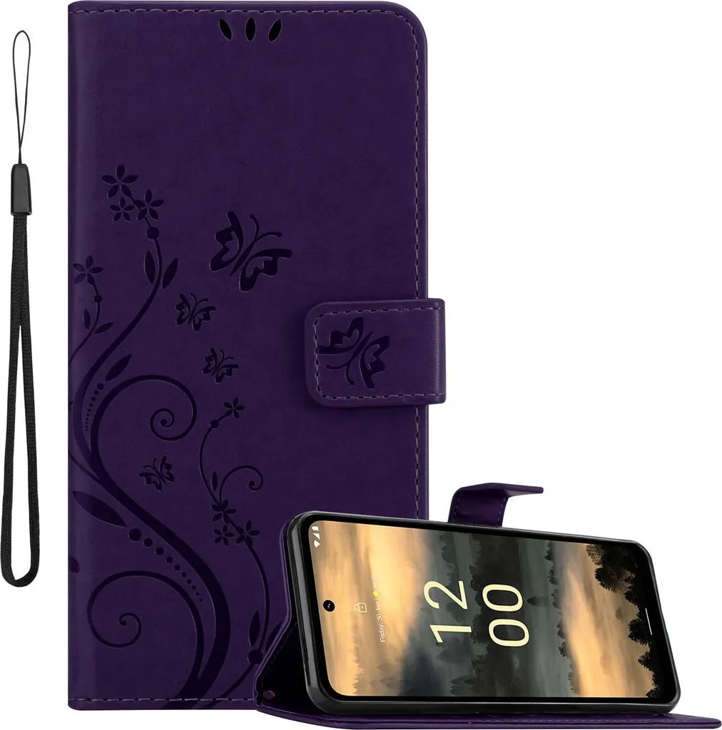 Cadorabo cover per Nokia XR21 cover in FLORAL DARK PURPLE cover protettiva in design floreale con chiusura magnetica, funzione stand e slot per carte Book Case Cover