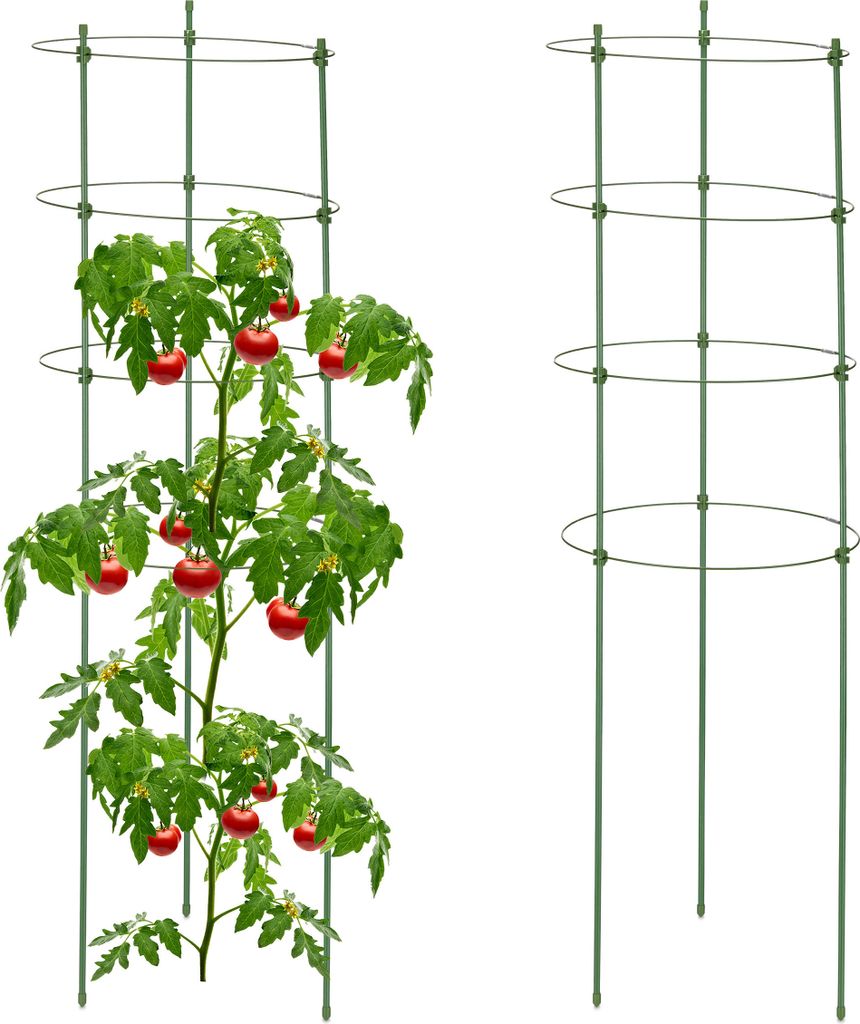 Tuteur Relaxdays, lot de 2, 4 anneaux, H x P : 91 x 28 cm, Image du produit 