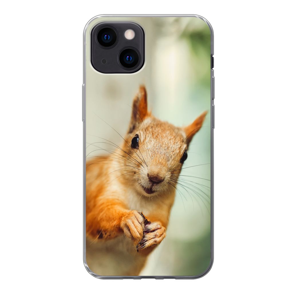 MuchoWow Handyhülle Schutzhülle Hülle für iPhone 13 mini Eichhörnchen - Lustig - Nuss - Kinder - Jungen - Mädchen - Kind Silikon Softcase H...