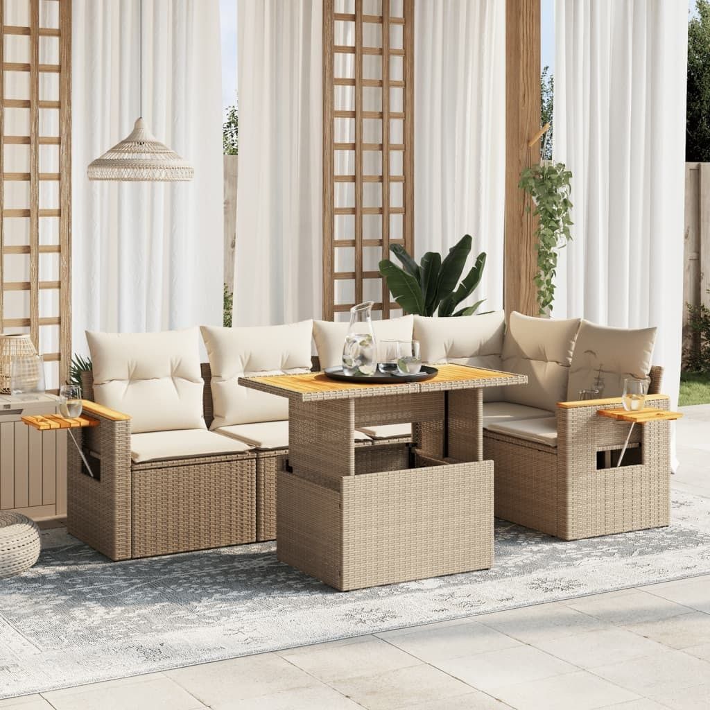 "Rabatt" 6-tlg. Garten-Sofagarnitur - mit sofa - mit Kissen Beige Poly Rattan - Lounge-Dining set CC10658