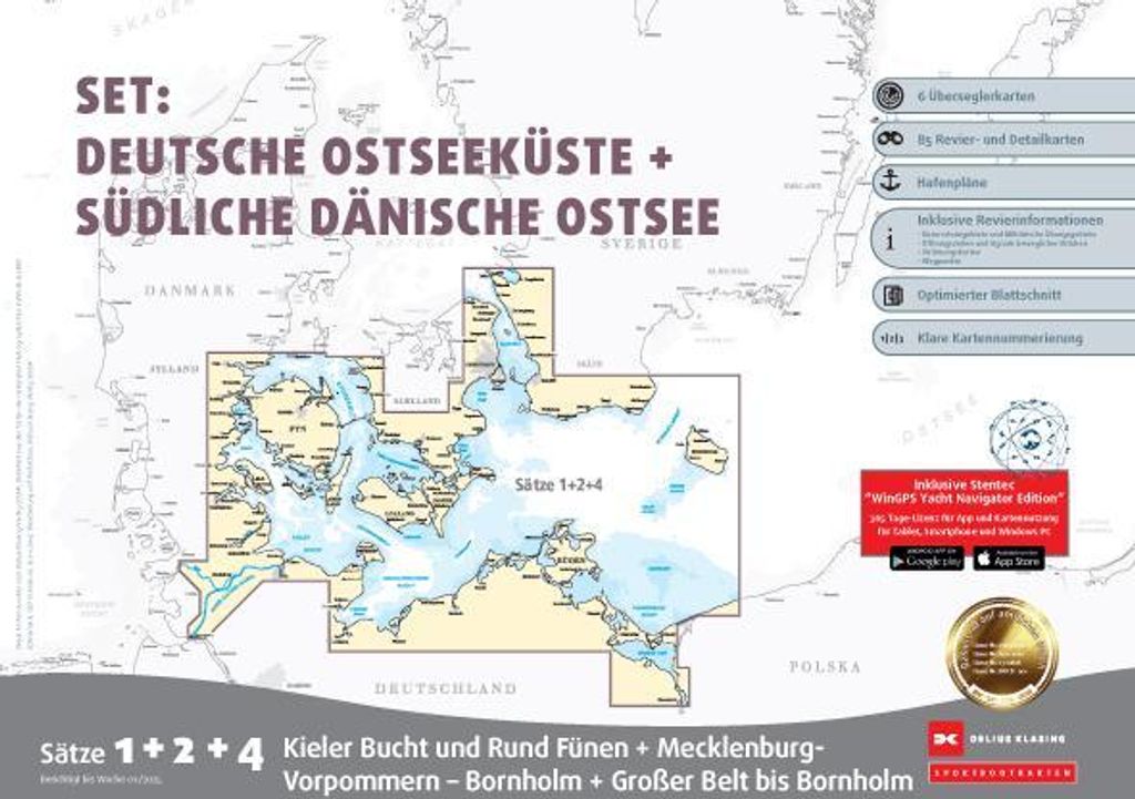 Sportbootkarten Satz 1, 2 und 4 Set: Deutsche Ostseeküste und Südliche Dänische Ostsee (Ausgabe 2025)