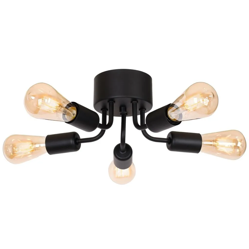 Luminaire de plafond style industriel noir Brenda à 5 points lumineux