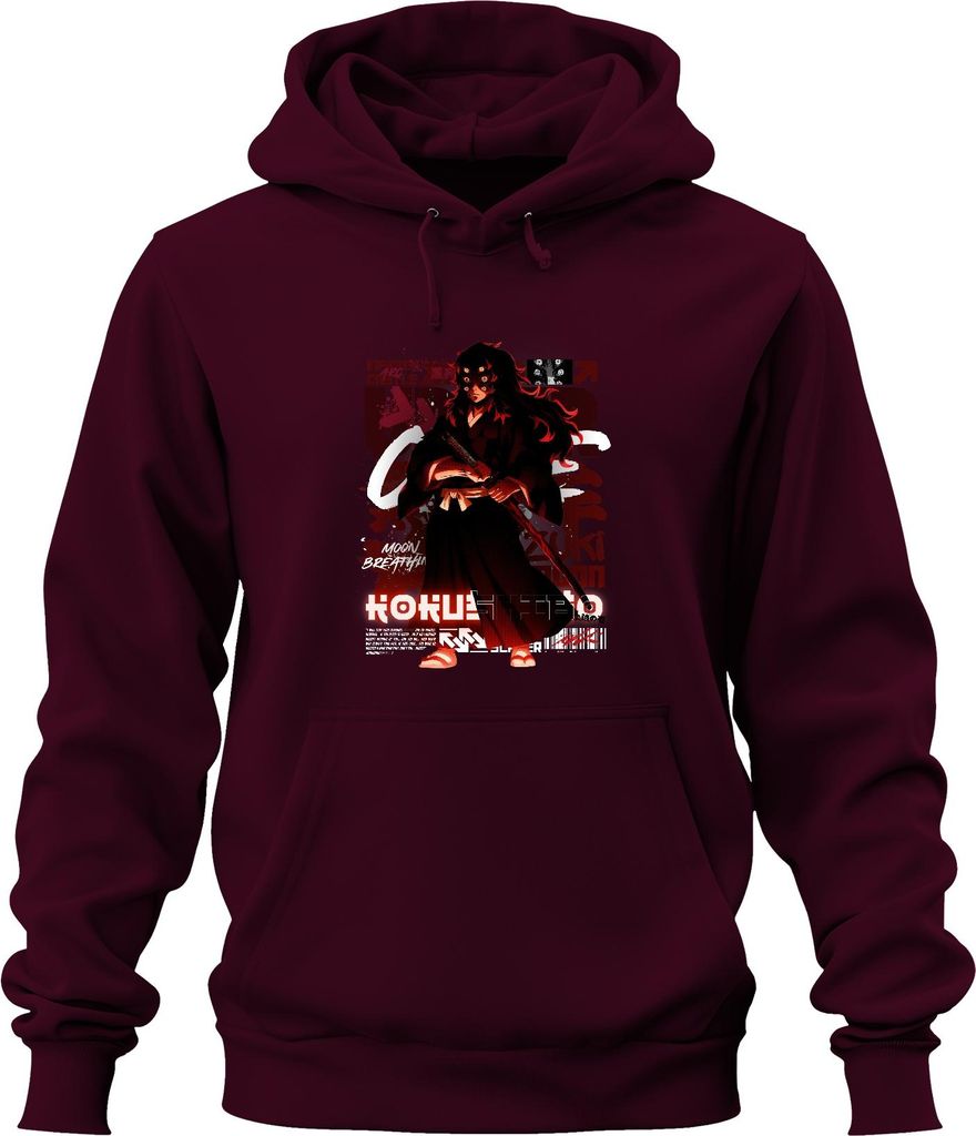 Kokushibo Moon Breathing Samurai Dämon Manga Geschenk Grunge Uni Hoodie Kapuzenpullover, Burgundy, S