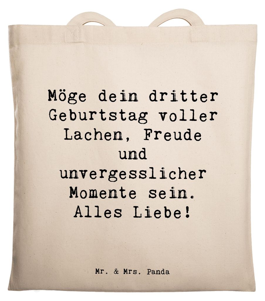 Mr. & Mrs. Panda Einkaufstasche Spruch 3. Geburtstag Glück - Transparent - Geschenk, Kleinkind, Tote Bag, Beutel, Alter, Lachen, handgefertigt, Un...