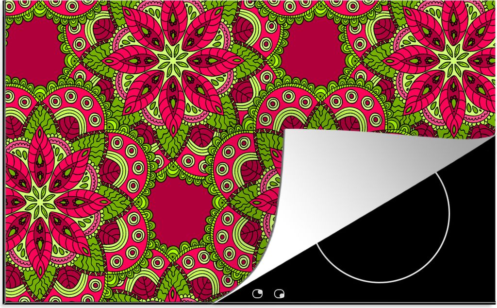 KitchenYeah Herdabdeckplatte Hippie - Mandala - Blumen - Entwurf , 91x52cm, Küche Deko, Glaskeramikkochfeld Herdabdeckung, Abdeckplatte fùr Koc...