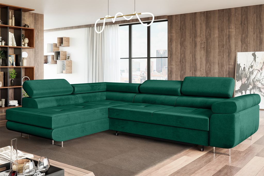 MEBLINI Schlafcouch mit Bettkasten - Ecksofa mit Schlaffunktion - Sofa mit Relaxfunktion und Kopfstützen - Couch L-Form - Eckcouch - Wohnlandschaf...