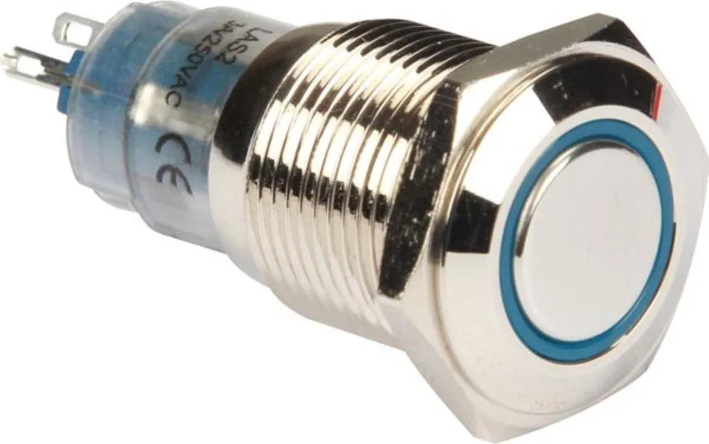 Bouton-poussoir Inox Étanche avec Anneau LED Bleu SPDT pour Panneau 12V