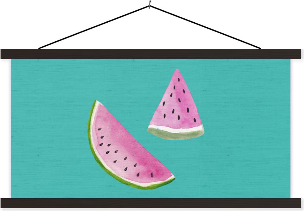 MuchoWow Textilposter Melone - Aquarell - Blau 150x75 cm mit schwarzem Rahmen - Posterleiste