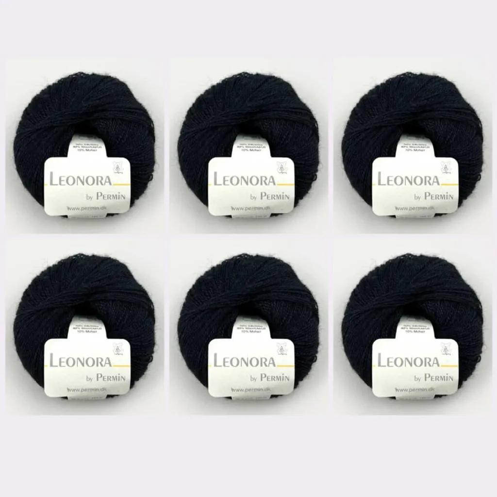 Laine Soie et Kid Mohair Leonora Permin Noir 28 Lot de 6 Pelotes de Fil
