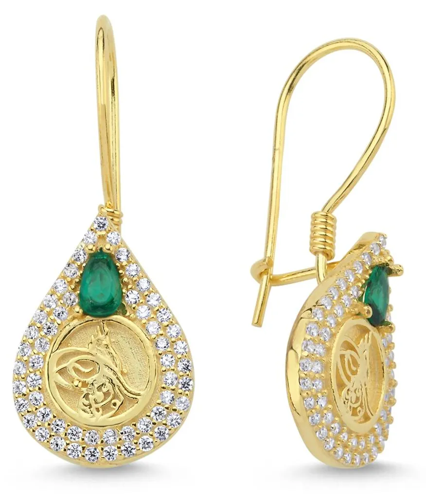 Bijoux Tughra Ottomans en Argent 925 Finition Dorée - Boucles d'oreilles
