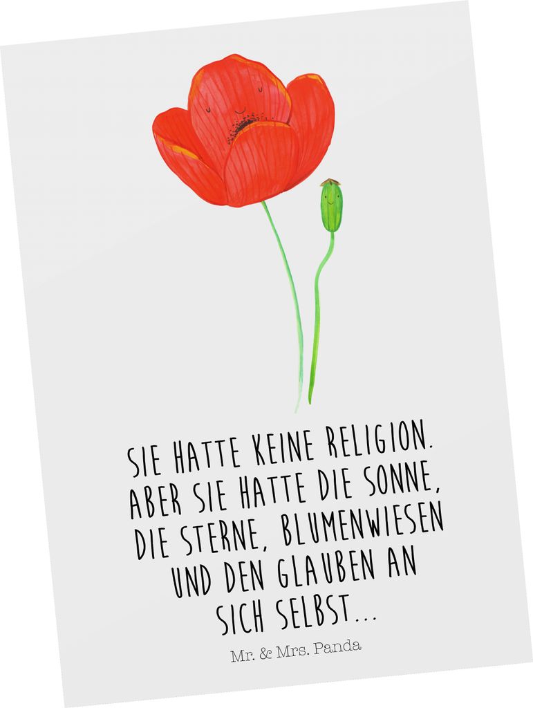 Mr. & Mrs. Panda Postkarte Blume Mohnblume - Weiß - Geschenk, Motivation, Ansichtskarten, Glaube, Selbstliebe, Fotokarte, Grußkarte, einzelkarte,...