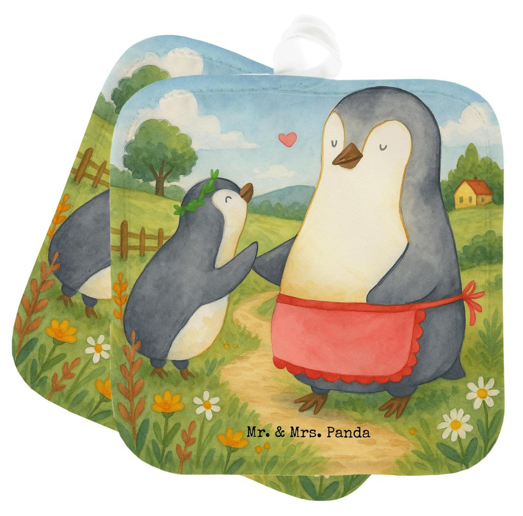 Mr. & Mrs. Panda Topflappen Pinguin mit Kind Design - Weiß - Geschenk, Familie, Beste Mama, Mutter, Muttertag, Topfuntersetzer, Topflappenset, Set...