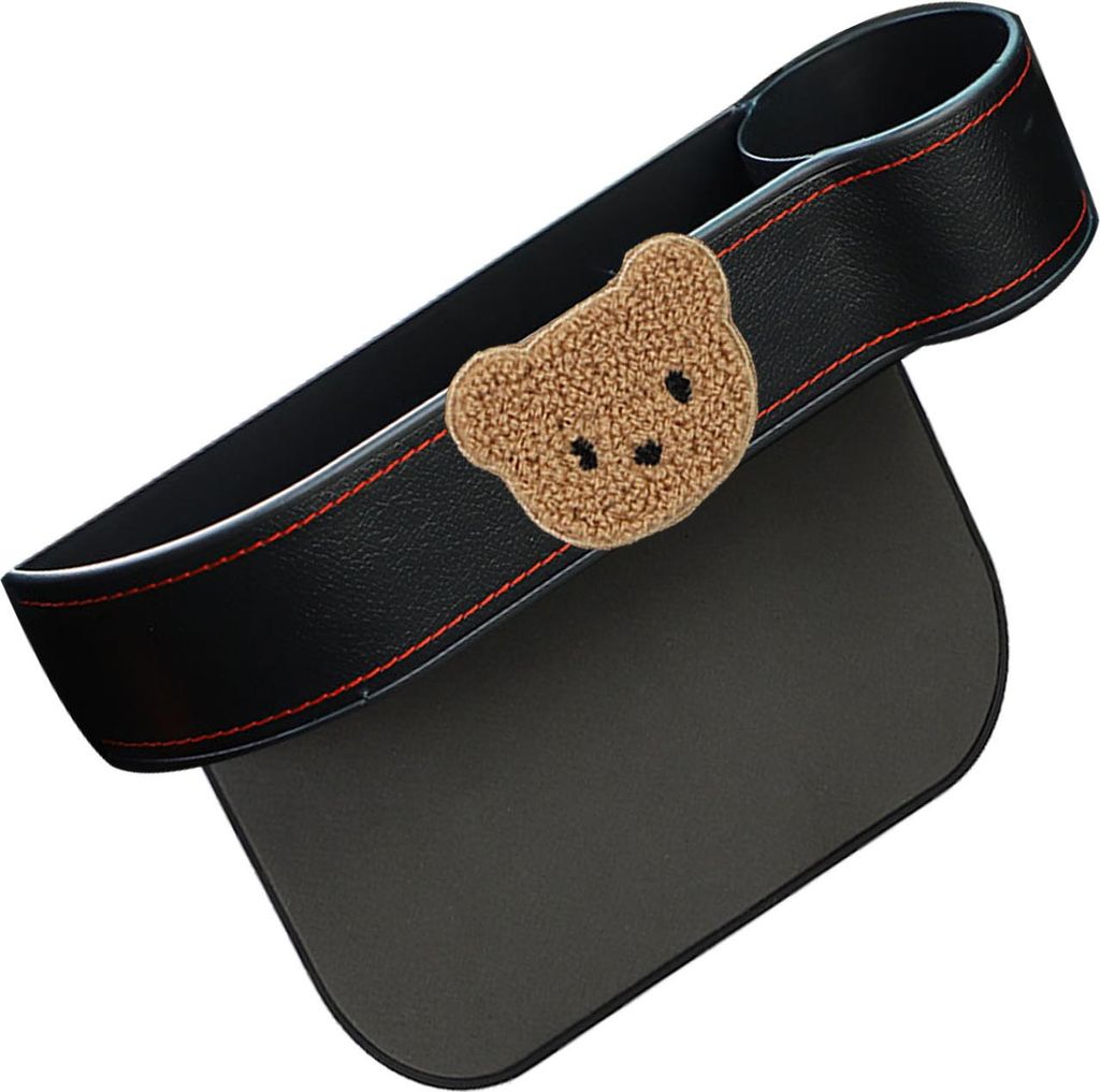 Autositz-Fugen-Organizer, niedlicher Cartoon-Bär, praktische, robuste, multifunktionale Aufbewahrungsbox für Beifahrer, Beige, Schwarz