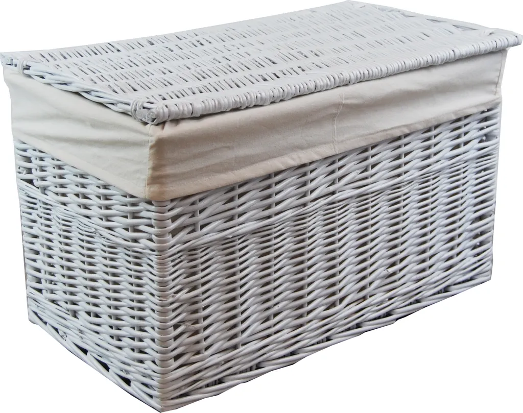 Panier à linge rectangulaire en osier blanc avec couvercle 62x35x37cm