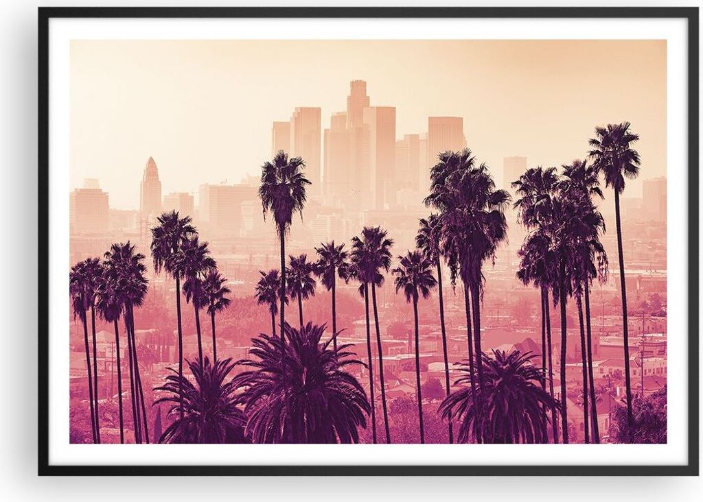 Gerahmtes Poster - Schwarzer Rahmen - Elche Angeles Palmen - 100x70 cm - Wand Bild - Wanddeko - Wandbilder - Kunstposter - Wandposter - Bilderrahme...