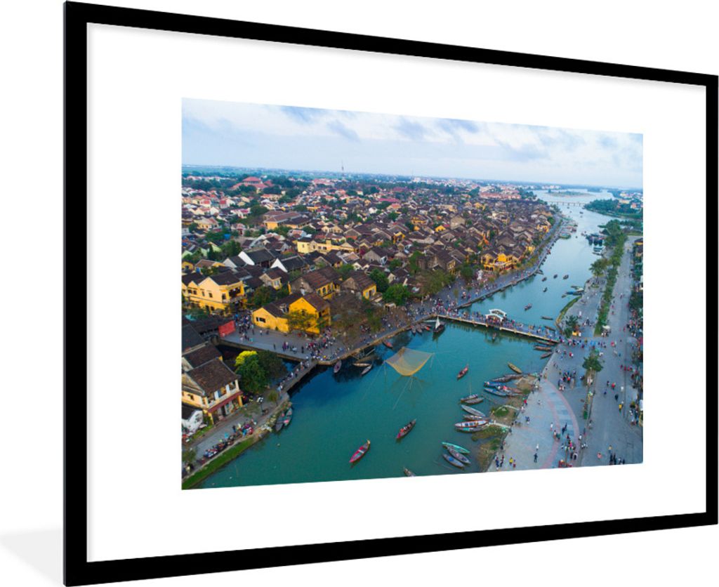 MuchoWow Gerahmtes Poster Luftaufnahme der antiken Stadt Hoi An in Vietnam 90x60 cm - Poster mit Schwarzem Bilderrahmen Wandposter Rahmen Foto Bi...