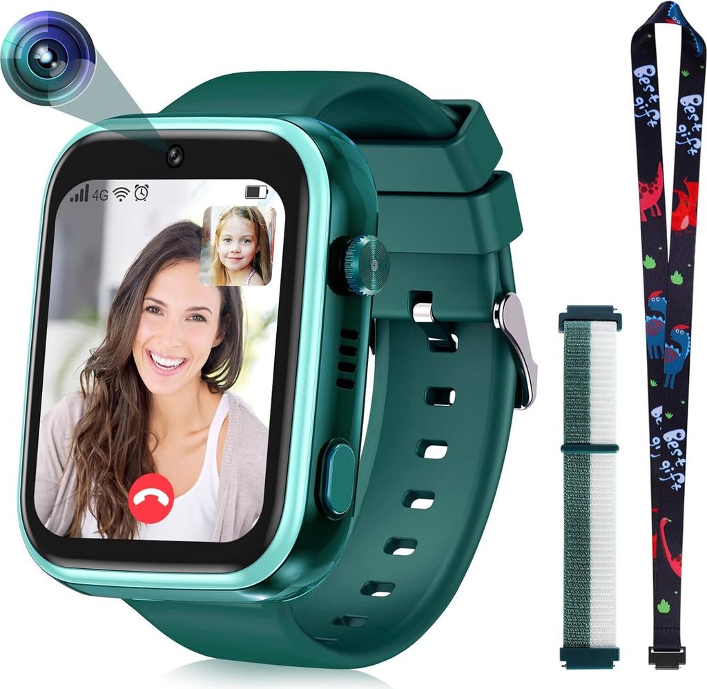 Kinder-Smartwatch mit GPS und Telefon, mit WLAN-Videoanruf-Kamera SOS, IP67 wasserdicht mit GPS-Echtzeitortung, Musik-Video-Player, Alarm Android IOS