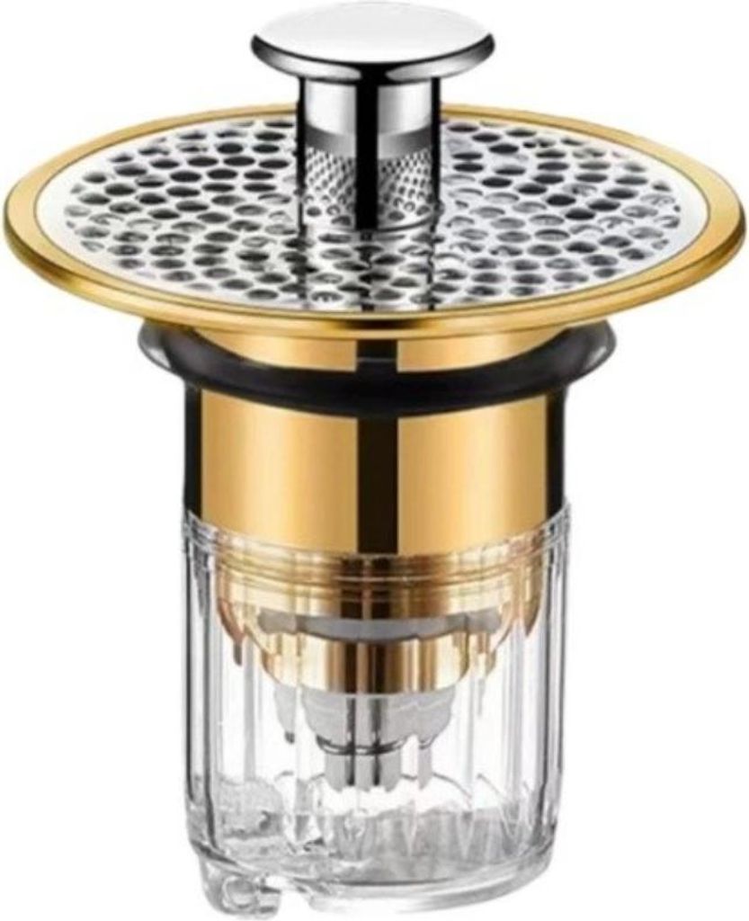 INF Universal Pop-Up Waschbeckenstöpsel mit Anti-Verstopfungsfilter Silber+Gold