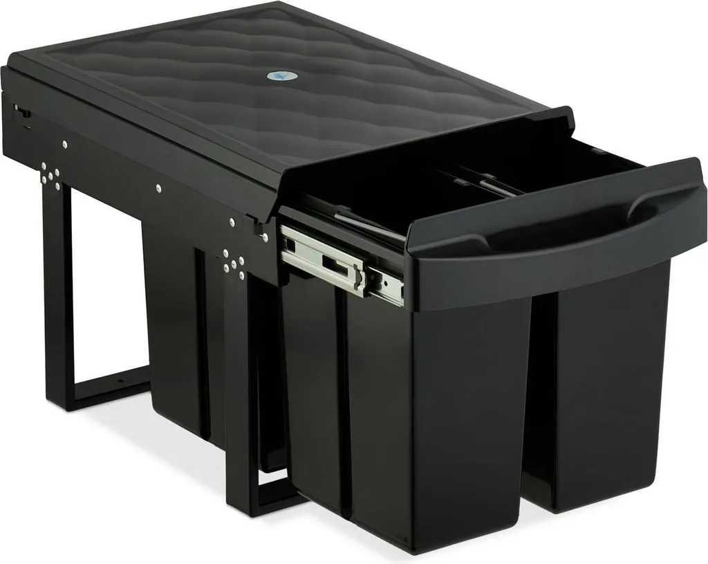 Poubelle encastrable de tri sélectif coulissante 2x15L noire pour placard