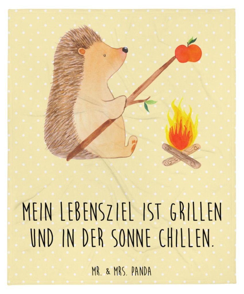 Mr. & Mrs. Panda Bettdecke Igel Grillen - Gelb Pastell - Geschenk, Flauschige Decke, Kuscheldecke, Bettüberwurf, Motivation, Lustige Sprüche, Spr...