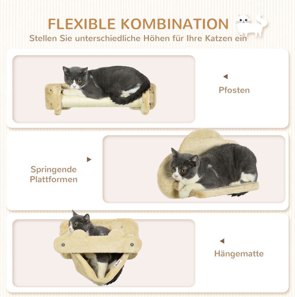PawHut Katzen Kletterwand, 5-teiliges Katzentreppe mit 2 Produktbild 5