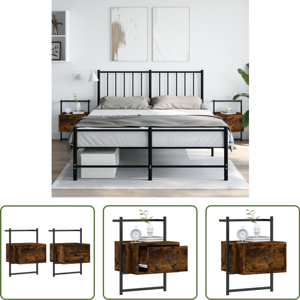 The Living Store Wand-Nachttische 2 Stk. Räuchereiche 35x30x51 cm Holzwerkstoff