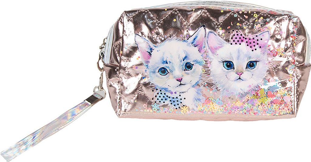 Clayre & Eef Damenkulturtasche 18x7x10 cm Rosa Synthetisch Katzen