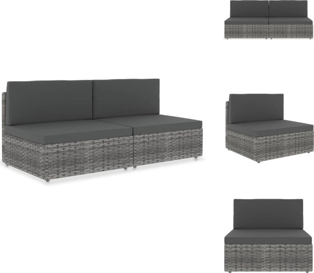 vidaXL Modulares 2-Sitzer-Sofa Poly Rattan Grau - Gartensofaelemente