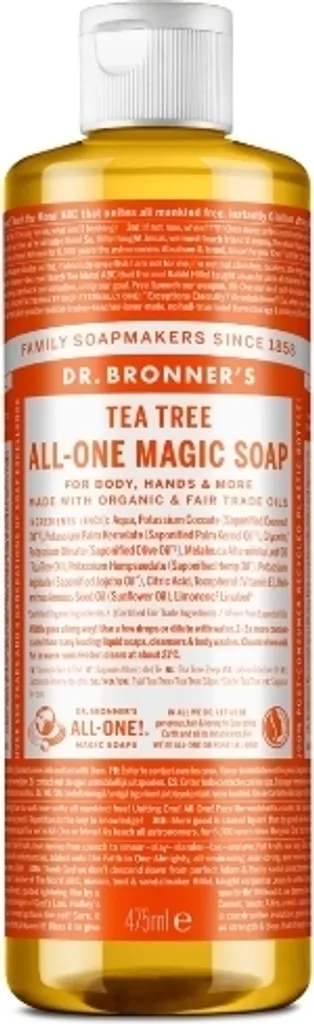 Adieu Imperfections avec le Savon Dr. Bronner's Tea Tree 18-in-1 Gel 475ml