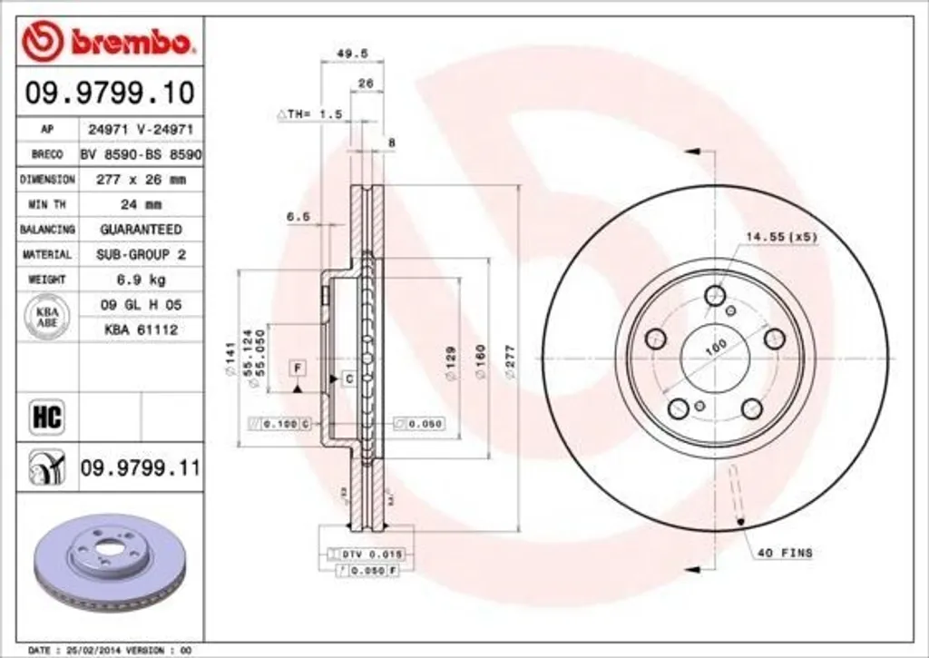 Disque de frein Brembo 09.9799.10 : Stop aux vibrations sur Avensis T25
