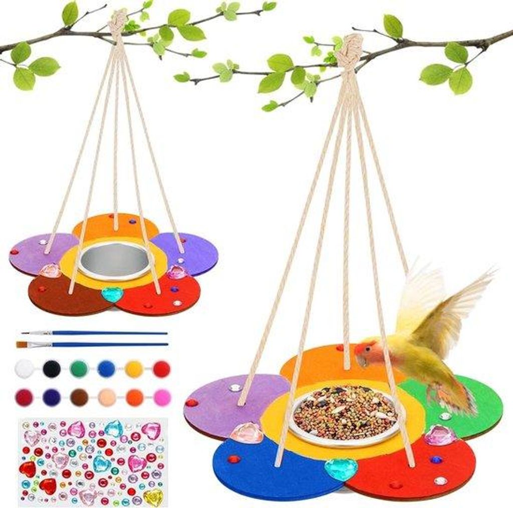 Holz-Nistkasten-Bausatz für Kinder - 2 Stück zum Malen - Holz-Knuddelsatz - Vogel-Nahrungsausgabegerät - Bastelset als Geschenk für Kinder