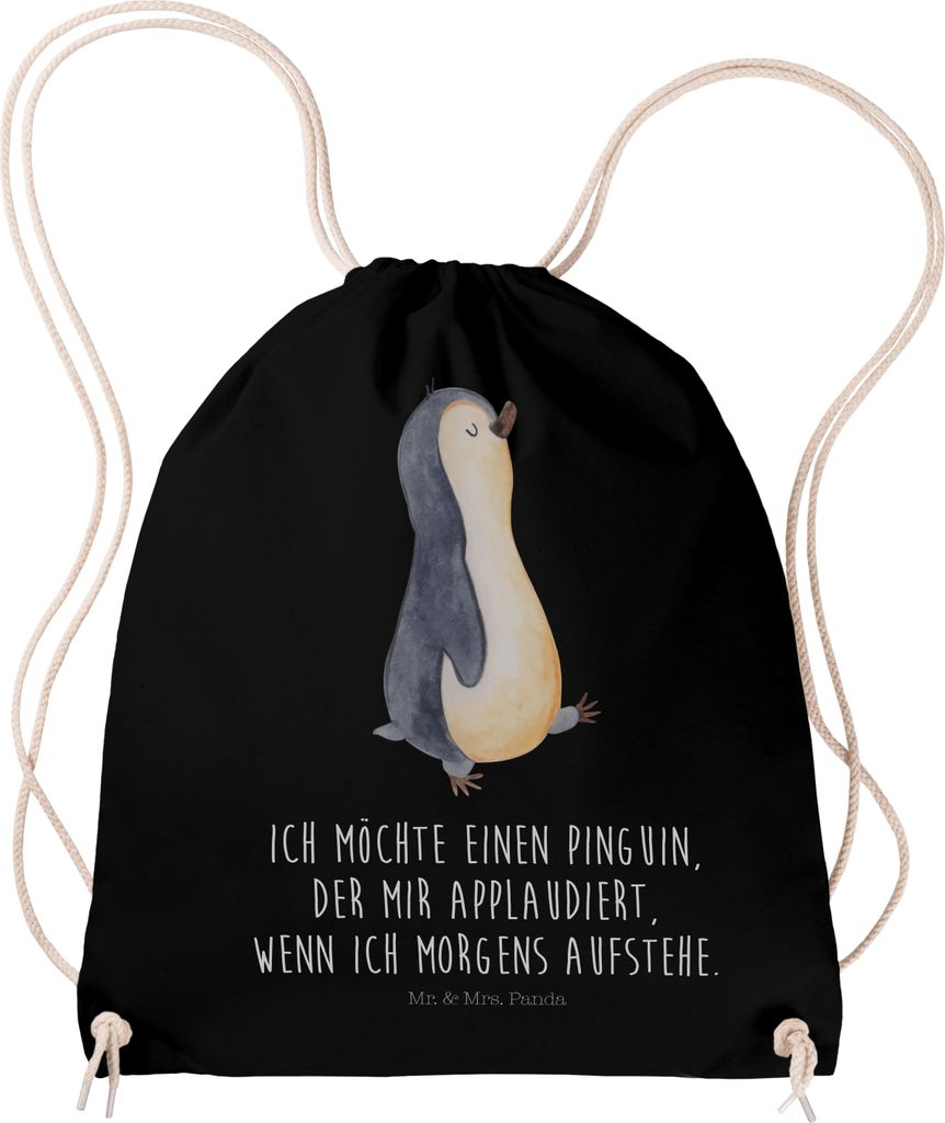 Mr. & Mrs. Panda Beutel Pinguin marschieren - Schwarz - Geschenk, sporttasche klein, Aufstehen, gym tasche, Pinguine, Unausgeschlafen, Spazieren, T...