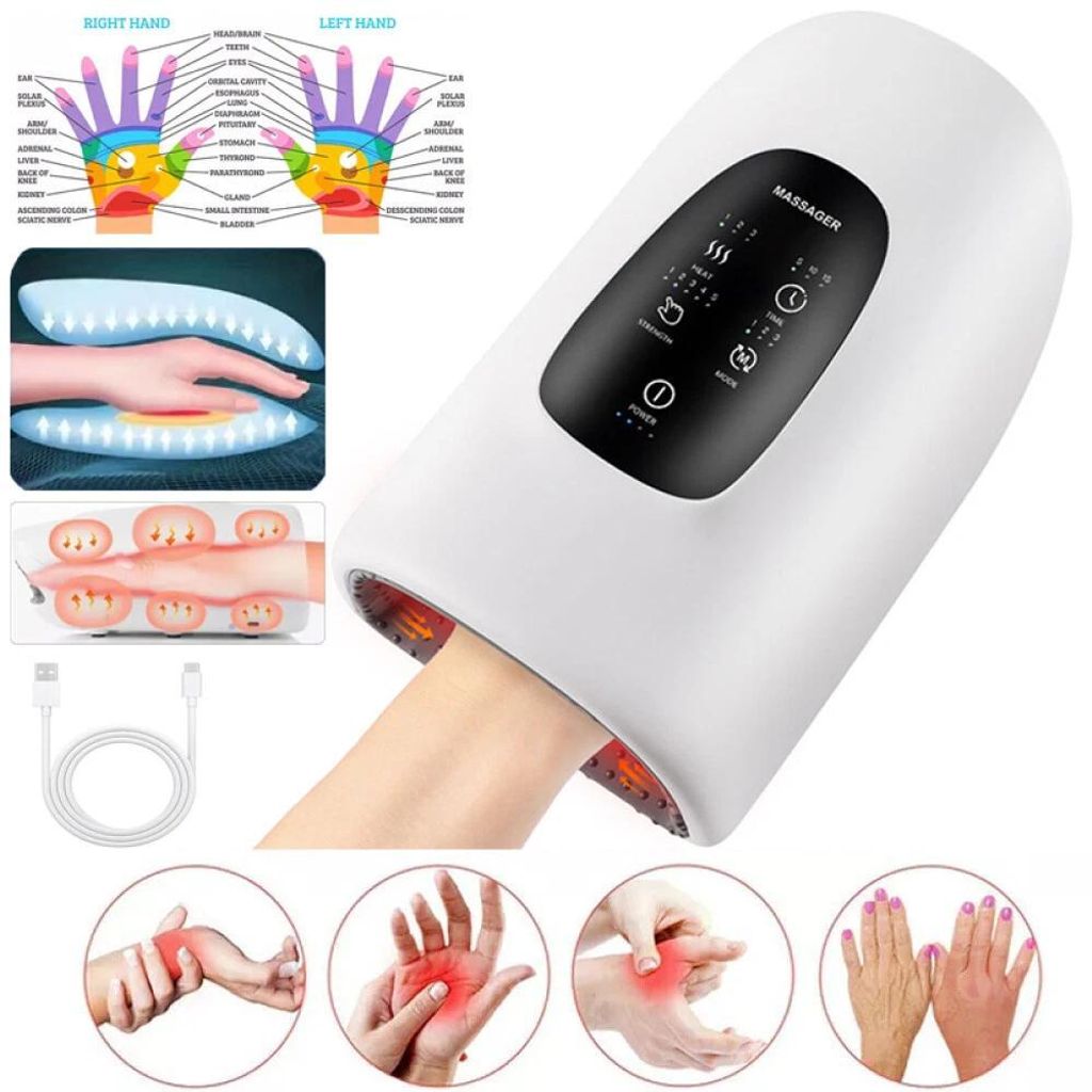 Elektrisches Handmassagegerät, Handmassage mit Wärmefunktion & Kompression gegen Arthrose-Schmerzen