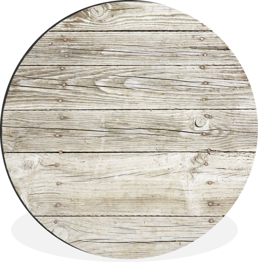 MuchoWow Aluminium Wandkreis Eine helle Holzwand als Hintergrund Ø 60 cm Wanddeko Modern Wohnzimmer - Wand Kreis - Wandbild - Schlafzimmer - Alu...