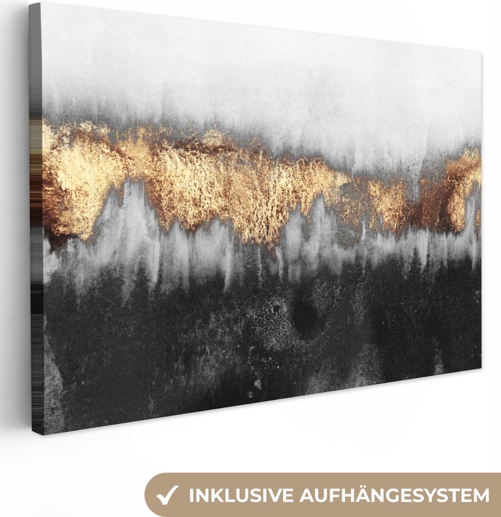 MuchoWow - Leinwandbilder - Gold - Chic - Abstrakt, Wandbild, Wanddeko Bilder Wohnzimmer, 60x40 cm