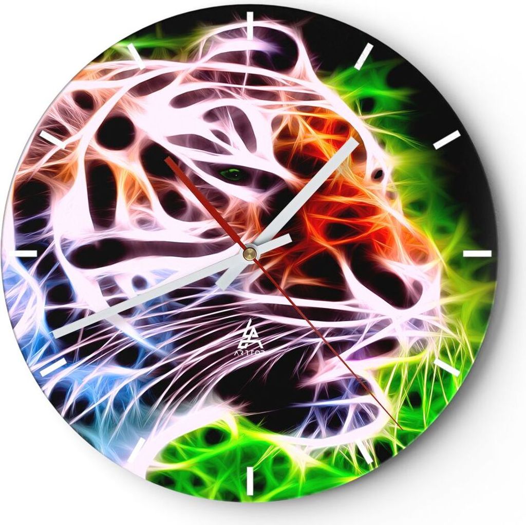 Wanduhr - Rund - Glasuhr - Afrika aggression tiere tiger - 30x30cm - Schleichendes Uhrwerk - Lautlos - zum Aufhängen bereit - Dekoration Modern - ...