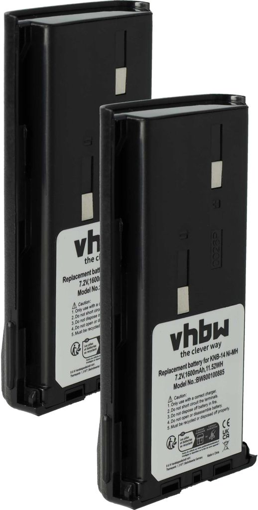 vhbw 2x Akku kompatibel mit Bidatong BD-PMR, BD-3107, BD-2107 Funkgerät, Walkie Talkie (1600 mAh, 7,2 V, NiMH)