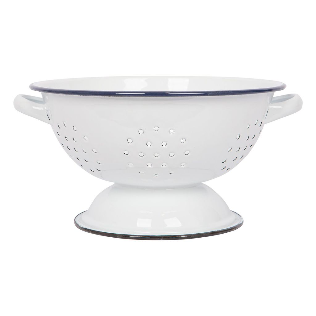 1x Blau 23.5cm Weiß Emaille-Sieb - Metall Küche Waschbecken Pasta Reis Essen Sieb Abtropffläche Schüssel mit Griffen - Von Argon Ta