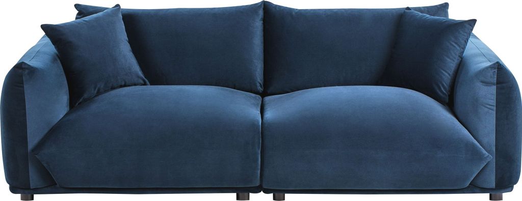 BELIANI 3-Sitzer Sofa Dunkelblau Samt Weich Gepolstert mit 2 Kissen Breite Armlehnen Lose Rückenkissen Modern Wolkenoptik Polstersofa für Wohnzimmer