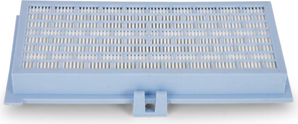 A light blue air filter on a white background.
